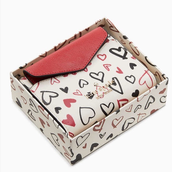 kate spade NWT Staci Scribble Hearts Printed Boxed Small Wallet Card Case Set - Picture 3 of 17